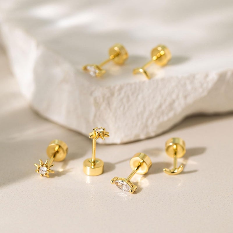VRIUA 20G Tiny Flat Back Earrings for Women - 14K Gold/Silver Plated Small Flat Back Stud Earrings Hypoallergenic Cartilage Helix Piercing Jewelry - Image 5